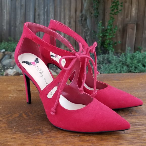 Penny Loves Kenny Red Faux Suede Heels with Tie * Women's Size 7.5 - Picture 1 of 7